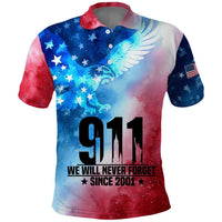 Patriotic 911 Memorial Patriot Day Polo Shirt American Flag and Bald Eagle - Wonder Print Shop
