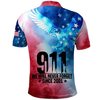 Patriotic 911 Memorial Patriot Day Polo Shirt American Flag and Bald Eagle - Wonder Print Shop