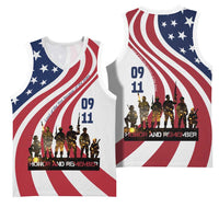 911 Memorial Basketball Jersey Patriot Day American Flag and Soldier Silhouette Honor and Remember - Wonder Print Shop