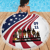 911 Memorial Beach Blanket Patriot Day American Flag and Soldier Silhouette Honor and Remember - Wonder Print Shop