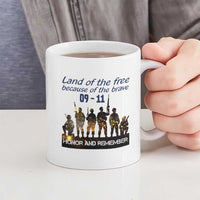 911 Memorial Ceramic Mug Patriot Day American Flag and Soldier Silhouette Honor and Remember - Wonder Print Shop