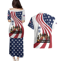 911 Memorial Couples Matching Puletasi and Hawaiian Shirt Patriot Day American Flag and Soldier Silhouette Honor and Remember - Wonder Print Shop