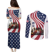 911 Memorial Couples Matching Puletasi and Long Sleeve Button Shirt Patriot Day American Flag and Soldier Silhouette Honor and Remember - Wonder Print Shop