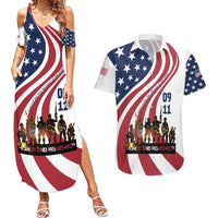 911 Memorial Couples Matching Summer Maxi Dress and Hawaiian Shirt Patriot Day American Flag and Soldier Silhouette Honor and Remember - Wonder Print Shop