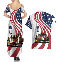 911 Memorial Couples Matching Summer Maxi Dress and Hawaiian Shirt Patriot Day American Flag and Soldier Silhouette Honor and Remember - Wonder Print Shop