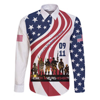 911 Memorial Family Matching Off The Shoulder Long Sleeve Dress and Hawaiian Shirt Patriot Day American Flag and Soldier Silhouette Honor and Remember - Wonder Print Shop