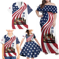 911 Memorial Family Matching Off Shoulder Maxi Dress and Hawaiian Shirt Patriot Day American Flag and Soldier Silhouette Honor and Remember - Wonder Print Shop