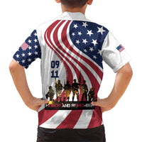 911 Memorial Family Matching Short Sleeve Bodycon Dress and Hawaiian Shirt Patriot Day American Flag and Soldier Silhouette Honor and Remember - Wonder Print Shop