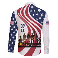 911 Memorial Family Matching Short Sleeve Bodycon Dress and Hawaiian Shirt Patriot Day American Flag and Soldier Silhouette Honor and Remember - Wonder Print Shop
