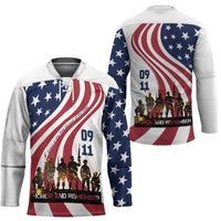 911 Memorial Hockey Jersey Patriot Day American Flag and Soldier Silhouette Honor and Remember - Wonder Print Shop