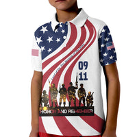 911 Memorial Kid Polo Shirt Patriot Day American Flag and Soldier Silhouette Honor and Remember - Wonder Print Shop