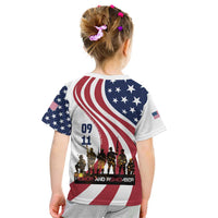 911 Memorial Kid T Shirt Patriot Day American Flag and Soldier Silhouette Honor and Remember - Wonder Print Shop