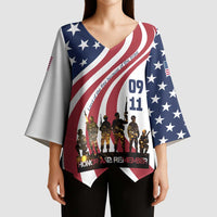 911 Memorial Kimono Sleeve Blouse Patriot Day American Flag and Soldier Silhouette Honor and Remember - Wonder Print Shop