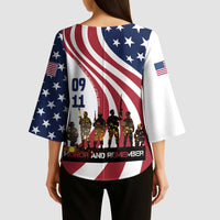 911 Memorial Kimono Sleeve Blouse Patriot Day American Flag and Soldier Silhouette Honor and Remember - Wonder Print Shop