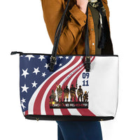 911 Memorial Leather Tote Bag Patriot Day American Flag and Soldier Silhouette Honor and Remember - Wonder Print Shop