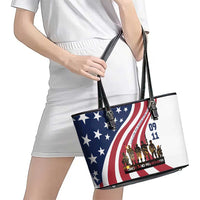 911 Memorial Leather Tote Bag Patriot Day American Flag and Soldier Silhouette Honor and Remember - Wonder Print Shop