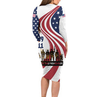 911 Memorial Long Sleeve Bodycon Dress Patriot Day American Flag and Soldier Silhouette Honor and Remember - Wonder Print Shop