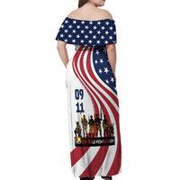 911 Memorial Off Shoulder Maxi Dress Patriot Day American Flag and Soldier Silhouette Honor and Remember - Wonder Print Shop