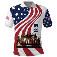 911 Memorial Polo Shirt Patriot Day American Flag and Soldier Silhouette Honor and Remember - Wonder Print Shop