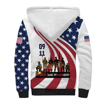 911 Memorial Sherpa Hoodie Patriot Day American Flag and Soldier Silhouette Honor and Remember - Wonder Print Shop