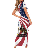 911 Memorial Short Sleeve Bodycon Dress Patriot Day American Flag and Soldier Silhouette Honor and Remember - Wonder Print Shop