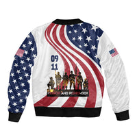 911 Memorial Sleeve Zip Bomber Jacket Patriot Day American Flag and Soldier Silhouette Honor and Remember - Wonder Print Shop