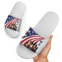 911 Memorial Slide Sandals Patriot Day American Flag and Soldier Silhouette Honor and Remember - Wonder Print Shop