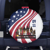 911 Memorial Spare Tire Cover Patriot Day American Flag and Soldier Silhouette Honor and Remember - Wonder Print Shop