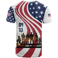 911 Memorial T Shirt Patriot Day American Flag and Soldier Silhouette Honor and Remember - Wonder Print Shop