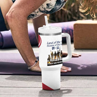 911 Memorial Tumbler With Handle Patriot Day American Flag and Soldier Silhouette Honor and Remember - Wonder Print Shop