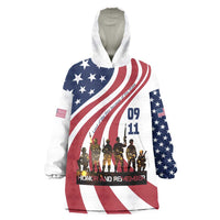 911 Memorial Wearable Blanket Hoodie Patriot Day American Flag and Soldier Silhouette Honor and Remember - Wonder Print Shop