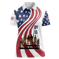 911 Memorial Women Polo Shirt Patriot Day American Flag and Soldier Silhouette Honor and Remember - Wonder Print Shop