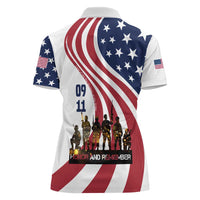911 Memorial Women Polo Shirt Patriot Day American Flag and Soldier Silhouette Honor and Remember - Wonder Print Shop
