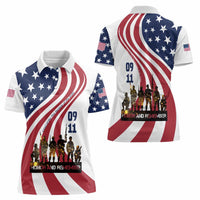 911 Memorial Women Polo Shirt Patriot Day American Flag and Soldier Silhouette Honor and Remember - Wonder Print Shop