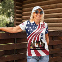 911 Memorial Women Polo Shirt Patriot Day American Flag and Soldier Silhouette Honor and Remember - Wonder Print Shop