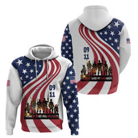 911 Memorial Zip Hoodie Patriot Day American Flag and Soldier Silhouette Honor and Remember - Wonder Print Shop