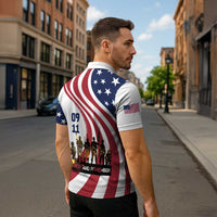 911 Memorial Zipper Polo Shirt Patriot Day American Flag and Soldier Silhouette Honor and Remember - Wonder Print Shop