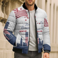 Patriot Day 911 Memorial Bomber Puffer Jacket American Flag and New York City Skyline Design - Wonder Print Shop