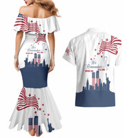 Patriot Day 911 Memorial Couples Matching Mermaid Dress and Hawaiian Shirt American Flag and New York City Skyline Design - Wonder Print Shop
