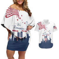 Patriot Day 911 Memorial Couples Matching Off Shoulder Short Dress and Hawaiian Shirt American Flag and New York City Skyline Design - Wonder Print Shop