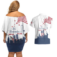Patriot Day 911 Memorial Couples Matching Off Shoulder Short Dress and Hawaiian Shirt American Flag and New York City Skyline Design - Wonder Print Shop