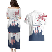 Patriot Day 911 Memorial Couples Matching Puletasi and Hawaiian Shirt American Flag and New York City Skyline Design - Wonder Print Shop