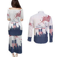 Patriot Day 911 Memorial Couples Matching Puletasi and Long Sleeve Button Shirt American Flag and New York City Skyline Design - Wonder Print Shop