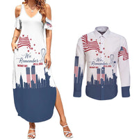 Patriot Day 911 Memorial Couples Matching Summer Maxi Dress and Long Sleeve Button Shirt American Flag and New York City Skyline Design - Wonder Print Shop