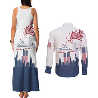Patriot Day 911 Memorial Couples Matching Tank Maxi Dress and Long Sleeve Button Shirt American Flag and New York City Skyline Design - Wonder Print Shop