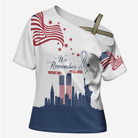 Patriot Day 911 Memorial Cross Shoulder Shirt American Flag and New York City Skyline Design - Wonder Print Shop