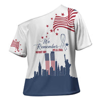 Patriot Day 911 Memorial Cross Shoulder Shirt American Flag and New York City Skyline Design - Wonder Print Shop