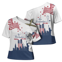 Patriot Day 911 Memorial Cross Shoulder Shirt American Flag and New York City Skyline Design - Wonder Print Shop