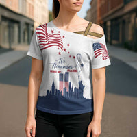 Patriot Day 911 Memorial Cross Shoulder Shirt American Flag and New York City Skyline Design - Wonder Print Shop