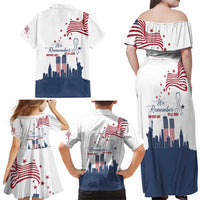 Patriot Day 911 Memorial Family Matching Off Shoulder Maxi Dress and Hawaiian Shirt American Flag and New York City Skyline Design - Wonder Print Shop